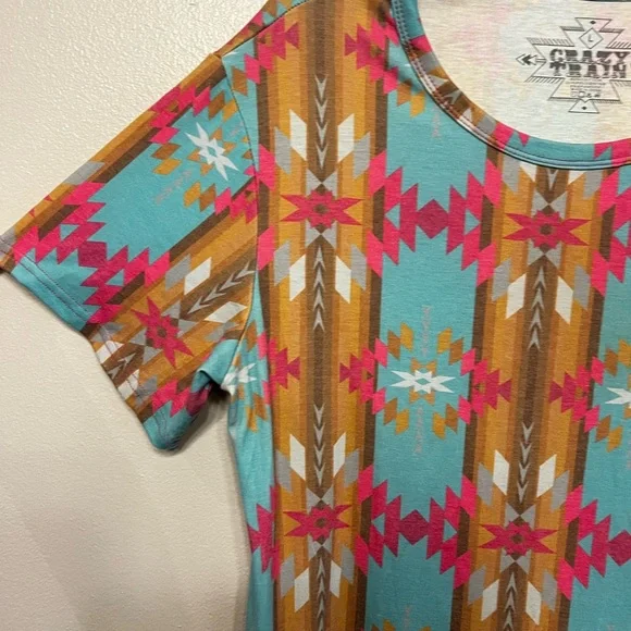 Crazy Train Aztec Mini Dress in Turquoise and Mustard Western Cowgirl Rodeo Sz L - Picture 2 of 5